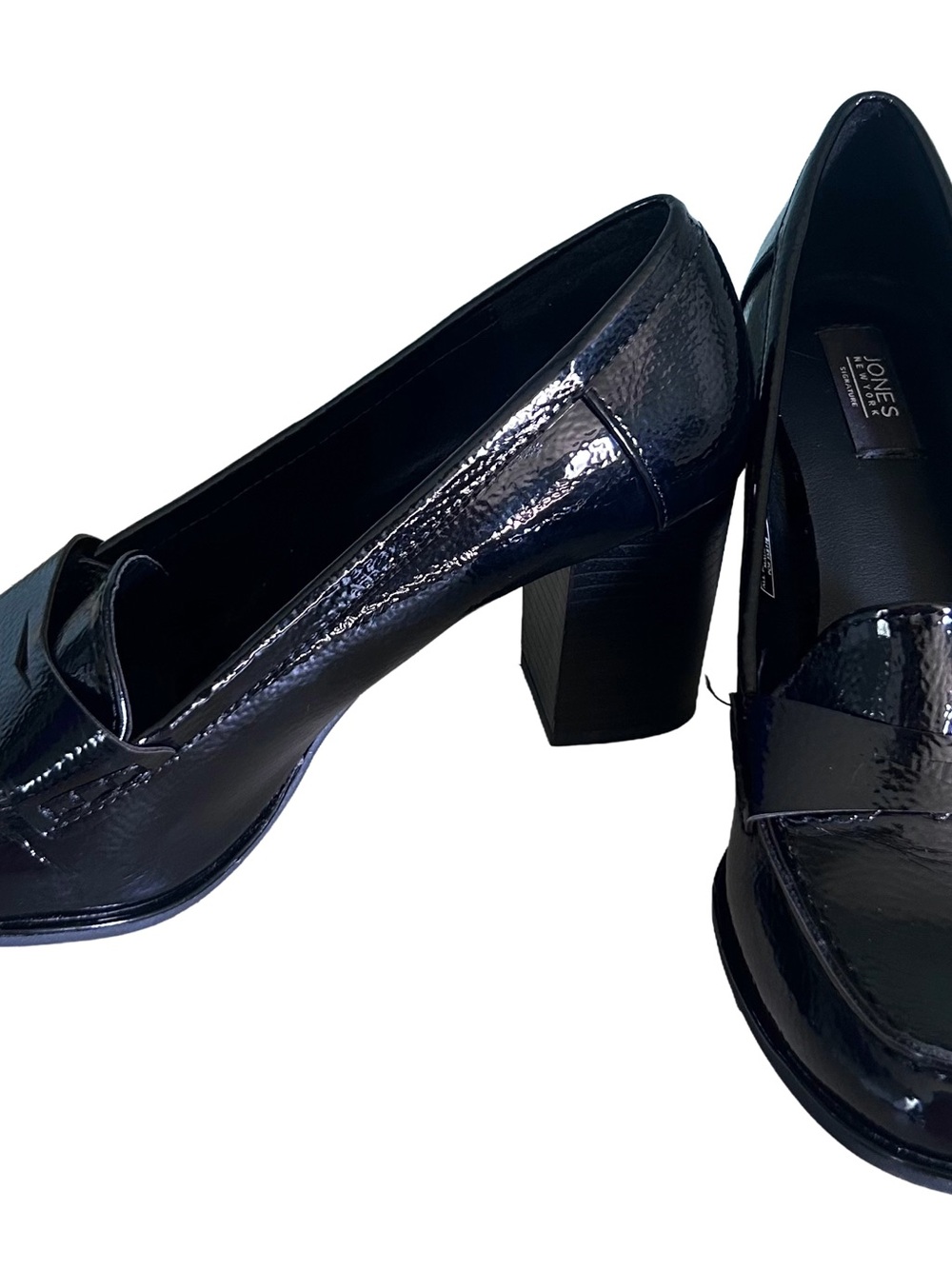 Jones New York Black Patent Block Heel Loafers - Classic Slip-On Style